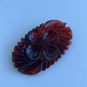 Oval Flower Brown Bakelite Brooch